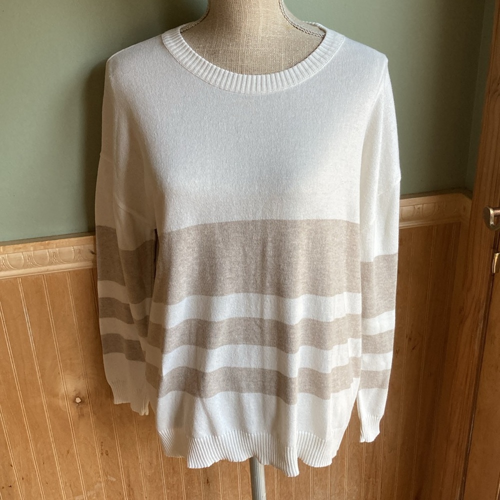 Mus & Bonbom cream and tan striped sweater
